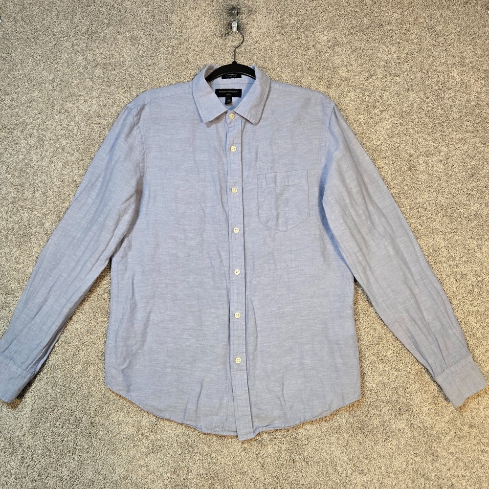 Banana Republic shirt mens Medium Slim Fit Blue Linen Cotton Blend Button up